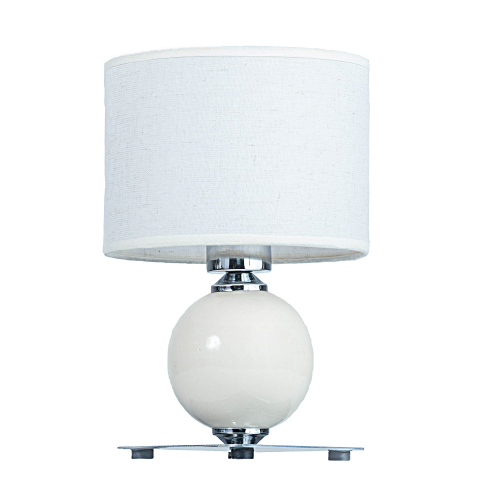 Velador cromo con globo natural de 8x15cm con pantalla de seda natural